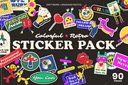 Colorful and Retro Sticker Pack, a Graphic by Dirtybarn (Thumbnail 1 of 3)
