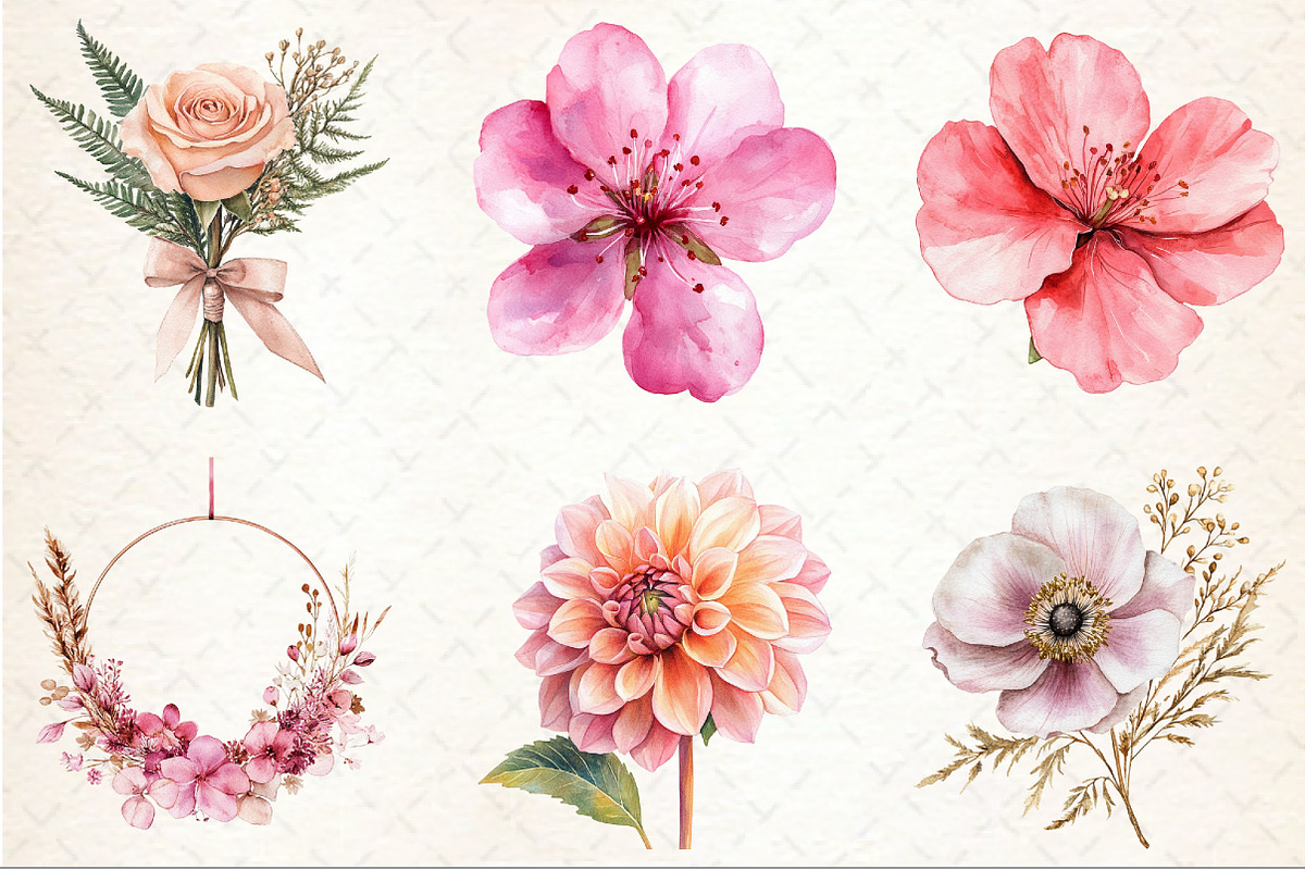 Pink Boho Wedding Floral Clipart, an Illustration by Rose Art (Photo 3 of 7)