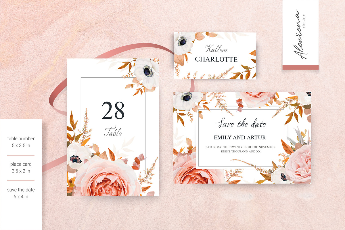 Wedding cards set blush peach & rust, an Invitation Template by Alewiena (Photo 4 of 13)