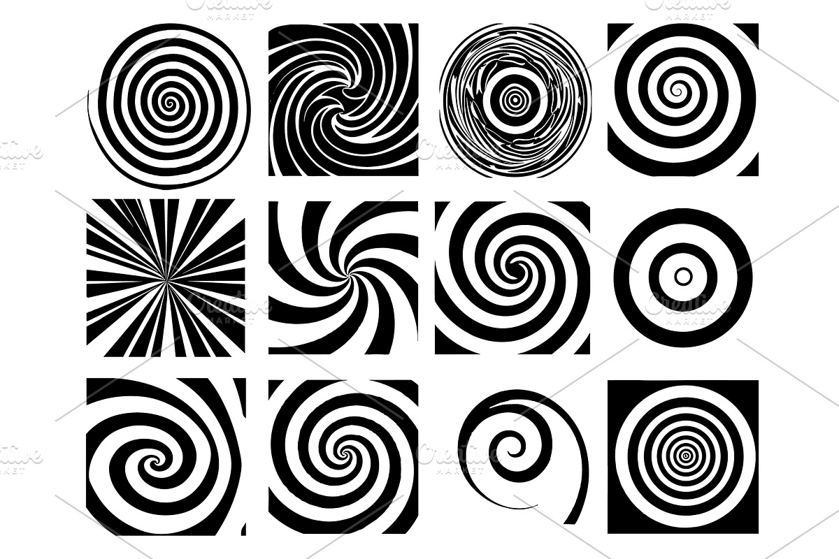 Hypnotic spirals black vector set, an Object Illustration by Onyx
