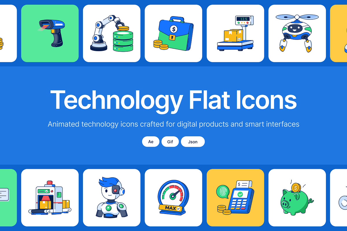 Animated Technology Flat Icons, a Duotone Icon by Brickclay (Photo 1 of 3)