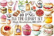 Watercolor Tea Time Clipart Set, an Illustration by Sublimation Artist (Thumbnail 1 of 6)