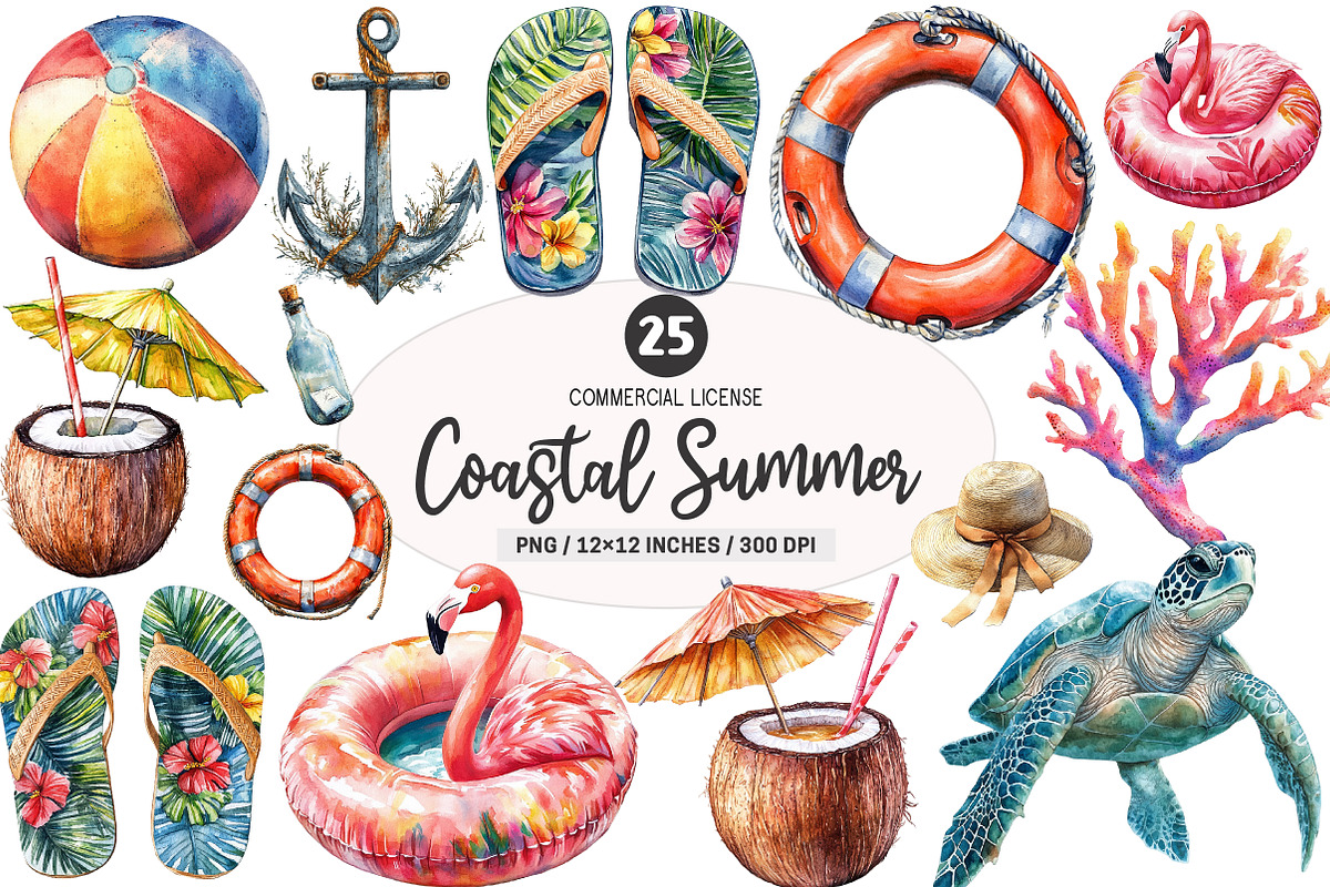 Coastal Summer Clipart PNG, an Illustration by SinaCreation (Photo 1 of 5)