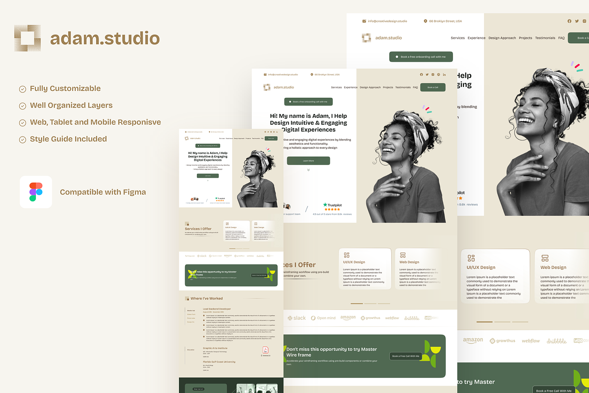 Adam Studio - Portfolio Template, a Landing Page Template by kuete.cyrille (Photo 1 of 7)