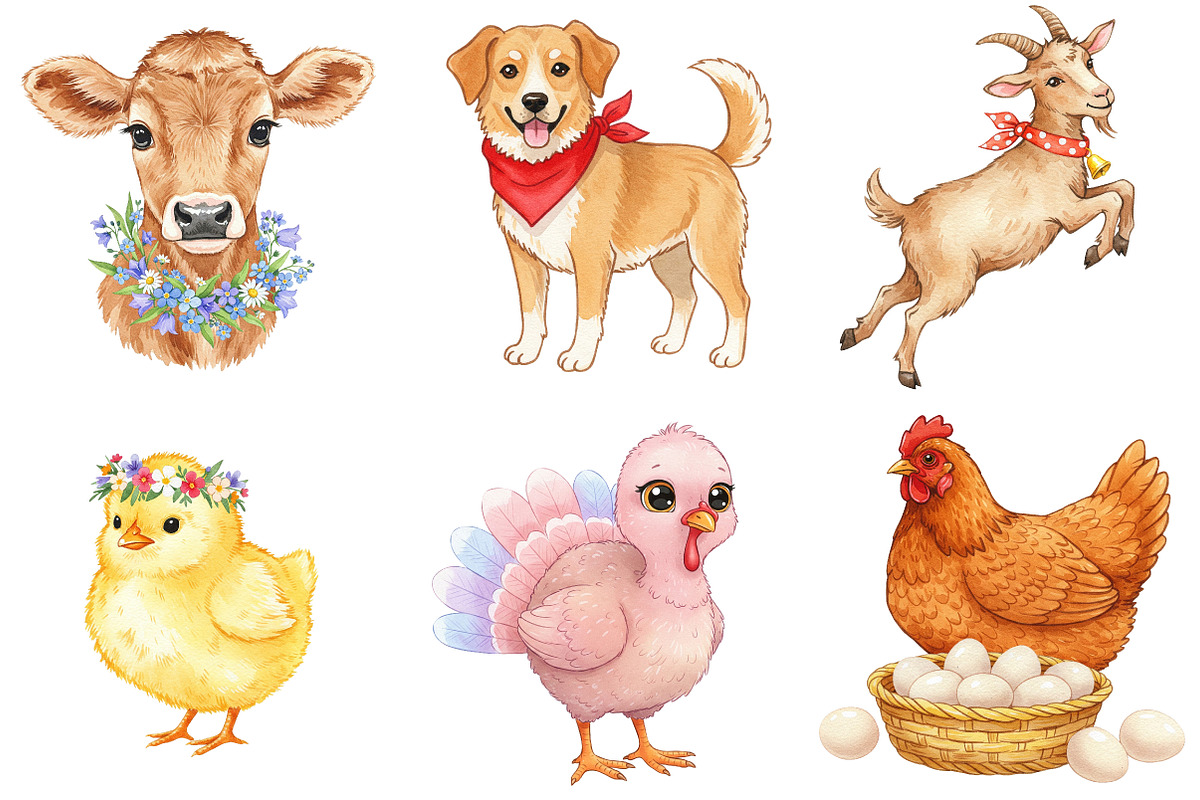 Cute Farm Animals Clipart, an Animal Illustration by cherrydesign (Photo 3 of 3)