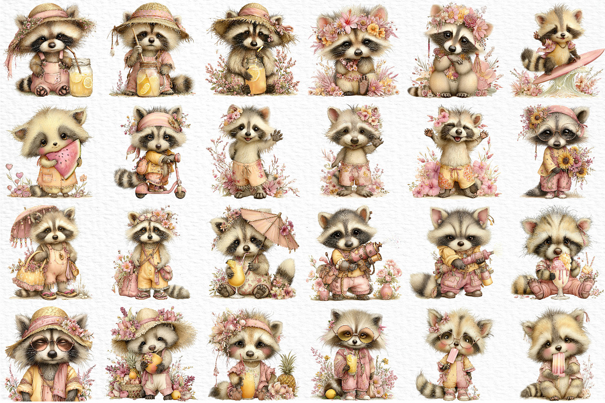Summer Funny Raccoon Clipart, an Illustration by Craft Nest (Photo 6 of 12)