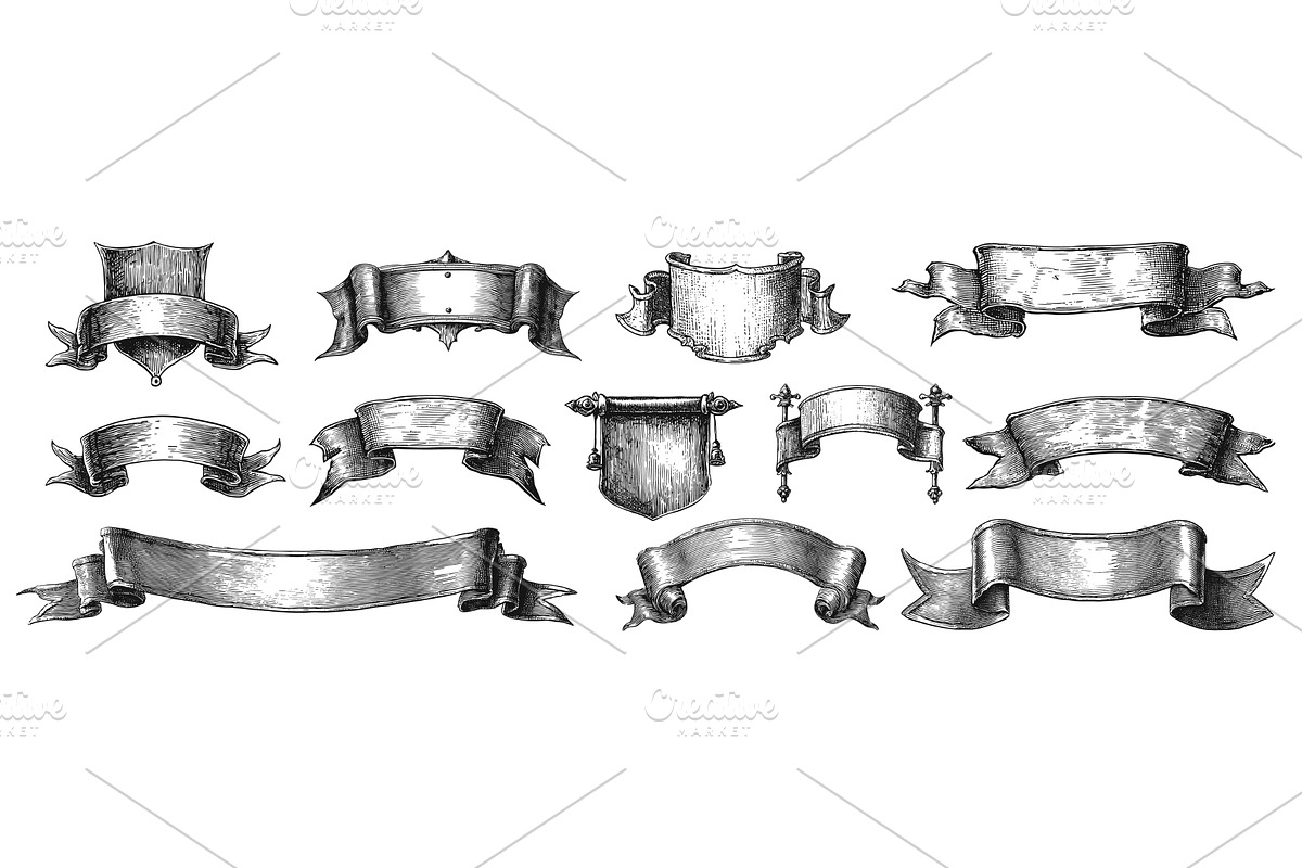 ribbon vintage set engraving, an Object Illustration by Stock-Smart-Start