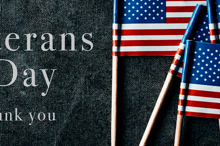 text Veterans Day and US flags, web banner, a Photo by Nito