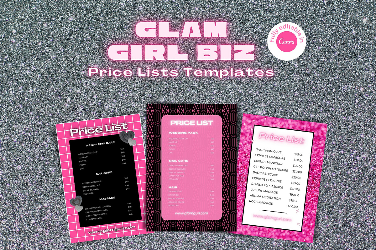 Glam Girl Biz Price Lists Templates, a Marketing Template by Hell Yeah Designs (Photo 1 of 6)