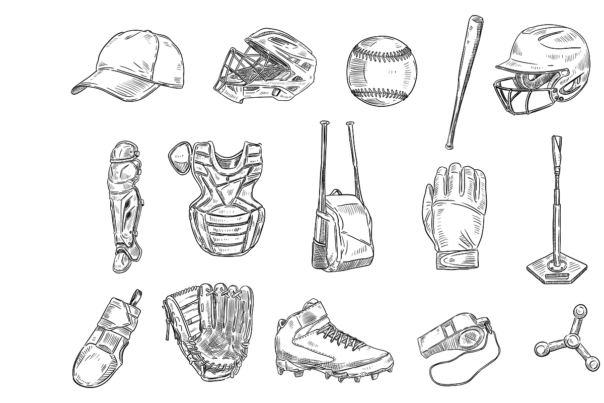baseball equipment handdrawn, an Object Graphic by nikagraphic