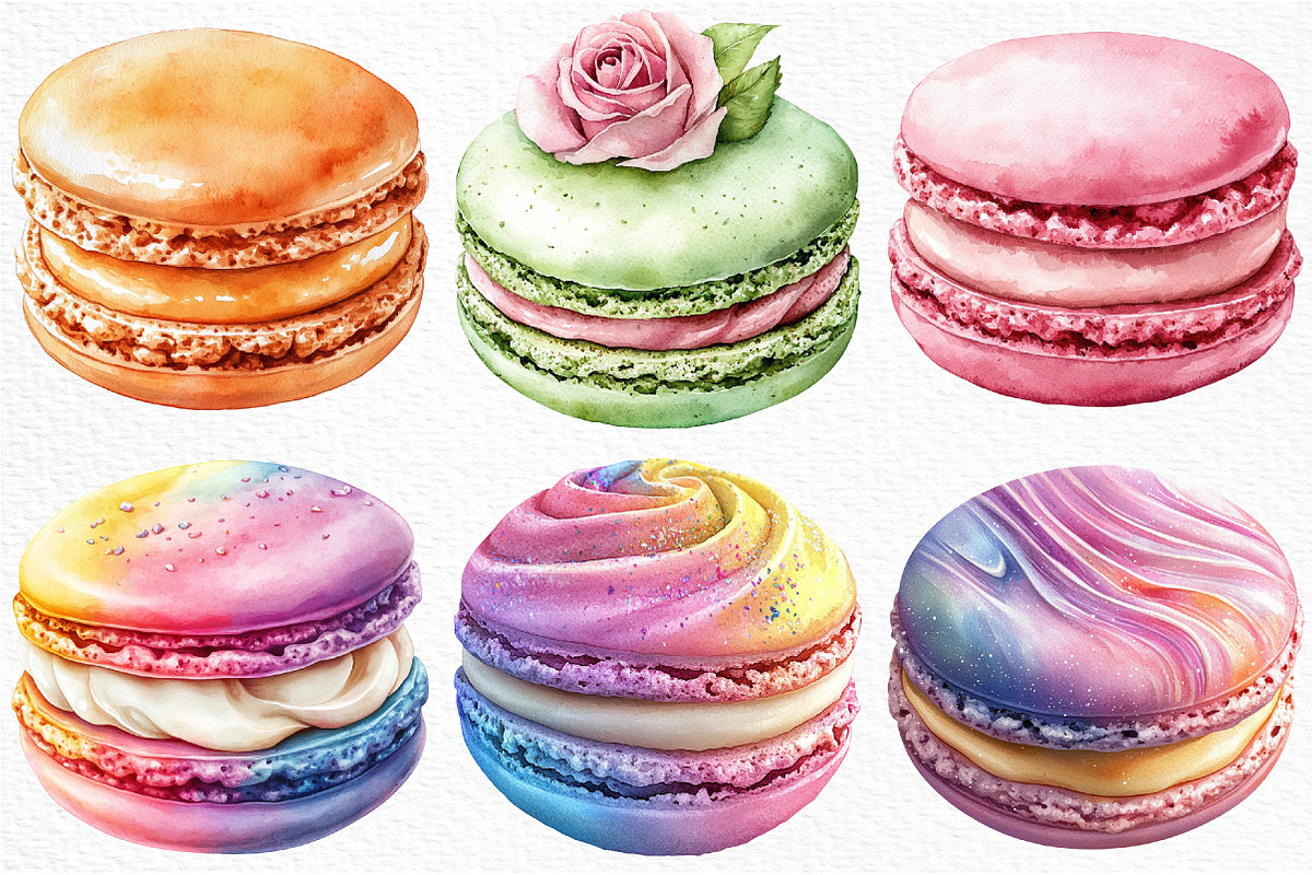 Macaron Watercolor Clipart, an Illustration by Craft Nest (Photo 4 of 6)