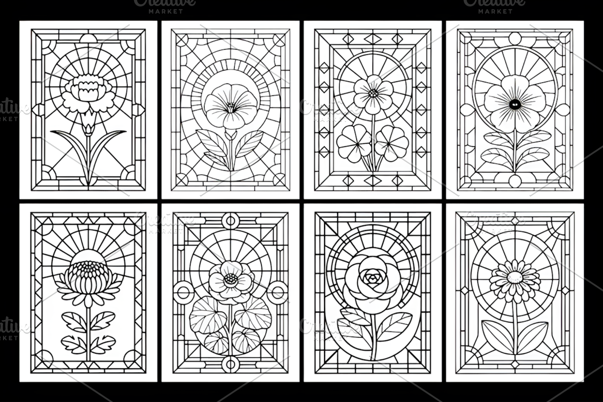 Stained Glass Flower Coloring Book, a Decorative Illustration by Design Station (Photo 2 of 3)