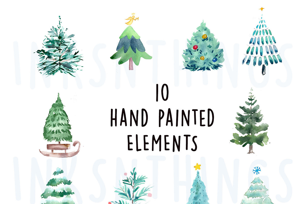 Watercolor Christmas Trees - Clipart, an Illustration by Inksnthings (Photo 2 of 4)