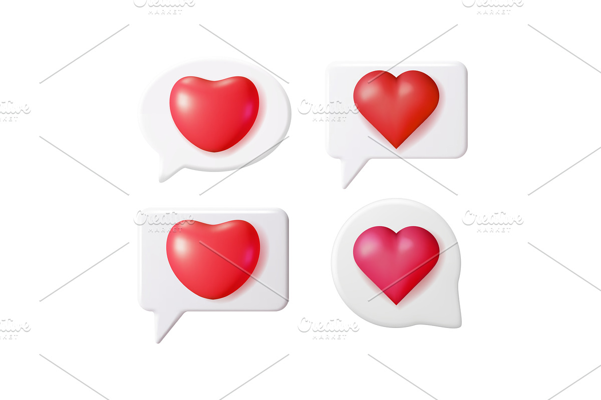 Red heart 3d icons in white speech, an Object Illustration by Abscent