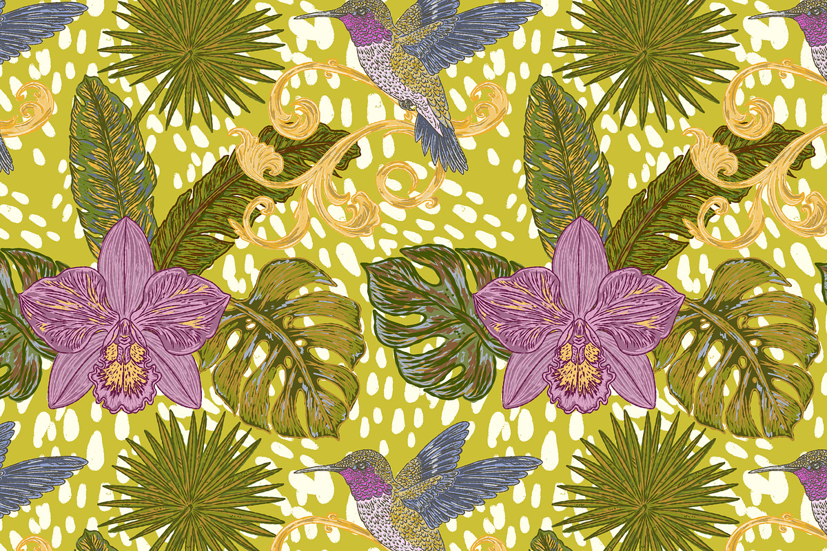 Tropical Hummingbird Orchid Botanica, a Pattern Graphic by NayaChu (Photo 1 of 9)