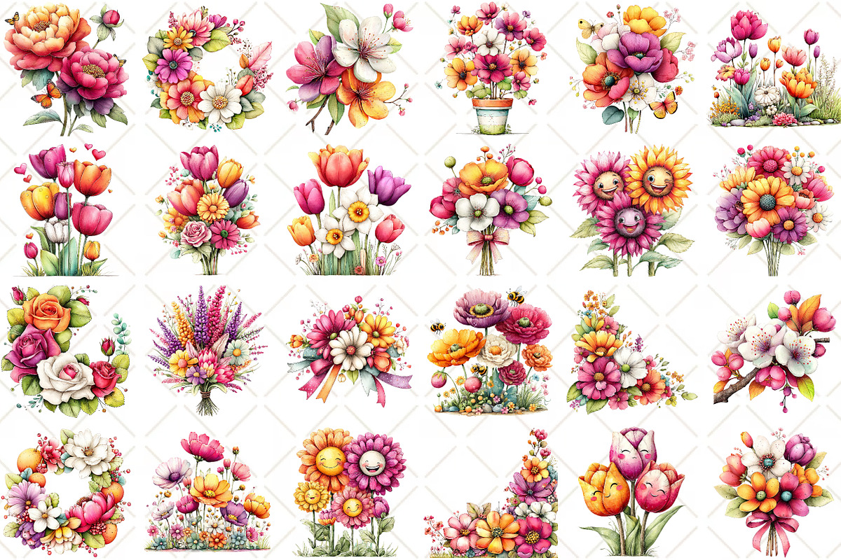 Whimsical Spring Flowers Clipart, an Illustration by Black Bird Studio (Photo 2 of 5)