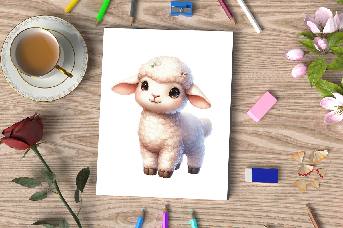 Watercolor Cute Baby Sheep Clipart, an Illustration by CraftArtStudio (Photo 3 of 5)