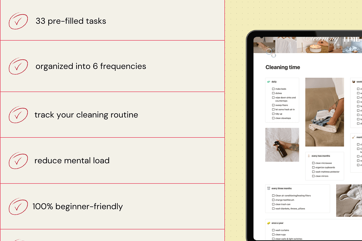 Cleaning time - Notion template, an App Template by Iasan Design (Photo 3 of 6)