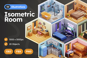 Isometric Room 3D Illustrations, an Architecture 3D Model by Rakata Studio
