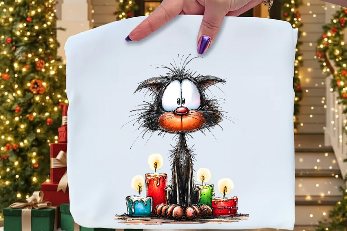 Whimsical Christmas Cats Clipart, an Illustration by Craft Nest (Photo 3 of 7)