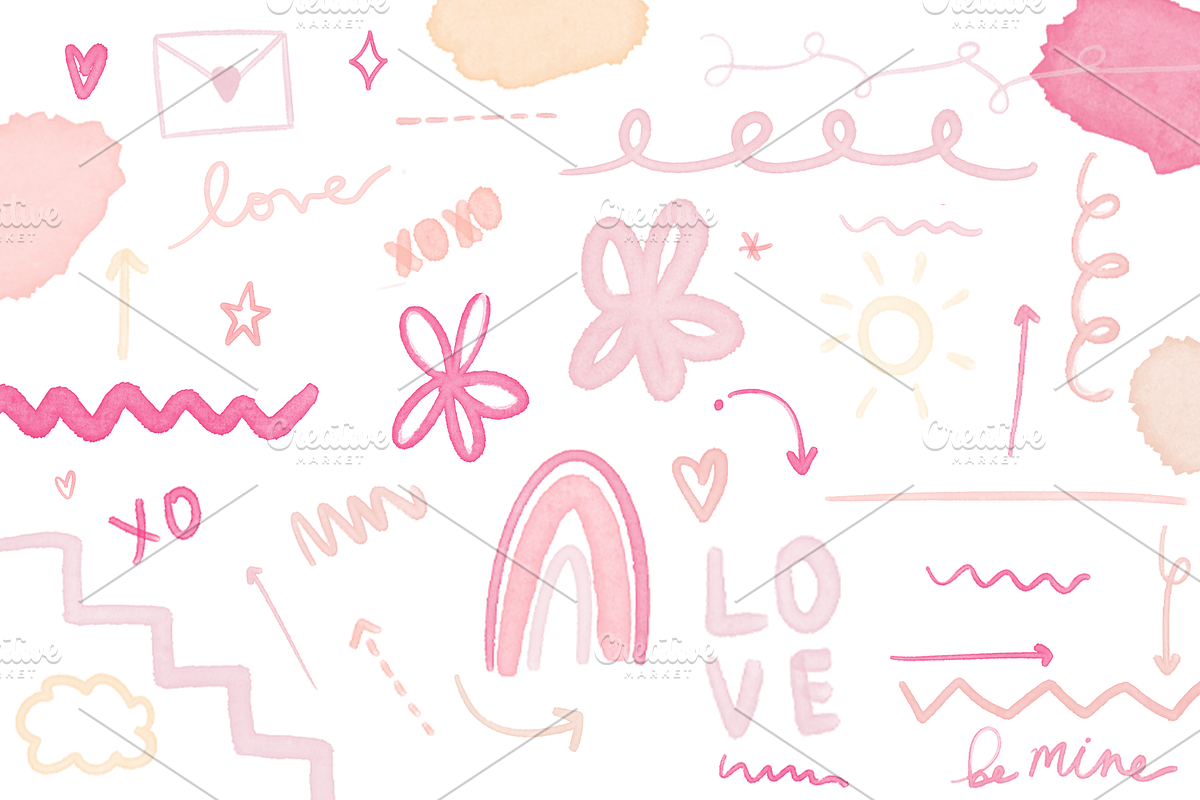 Valentine's Day Watercolor Doodles, a Decorative Illustration by Scribble Society (Photo 2 of 2)