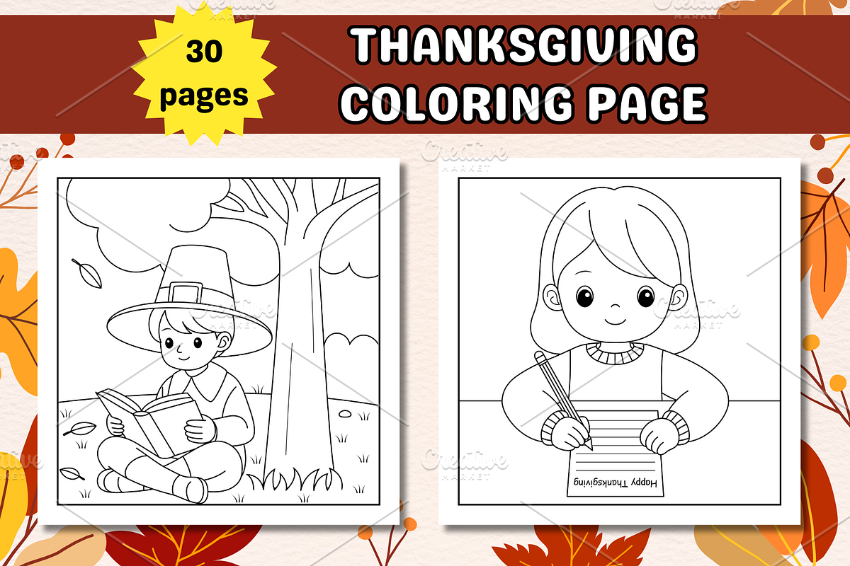 Cute Thanksgiving Coloring Page, a Seasonal Illustration by Salaly (Photo 7 of 10)