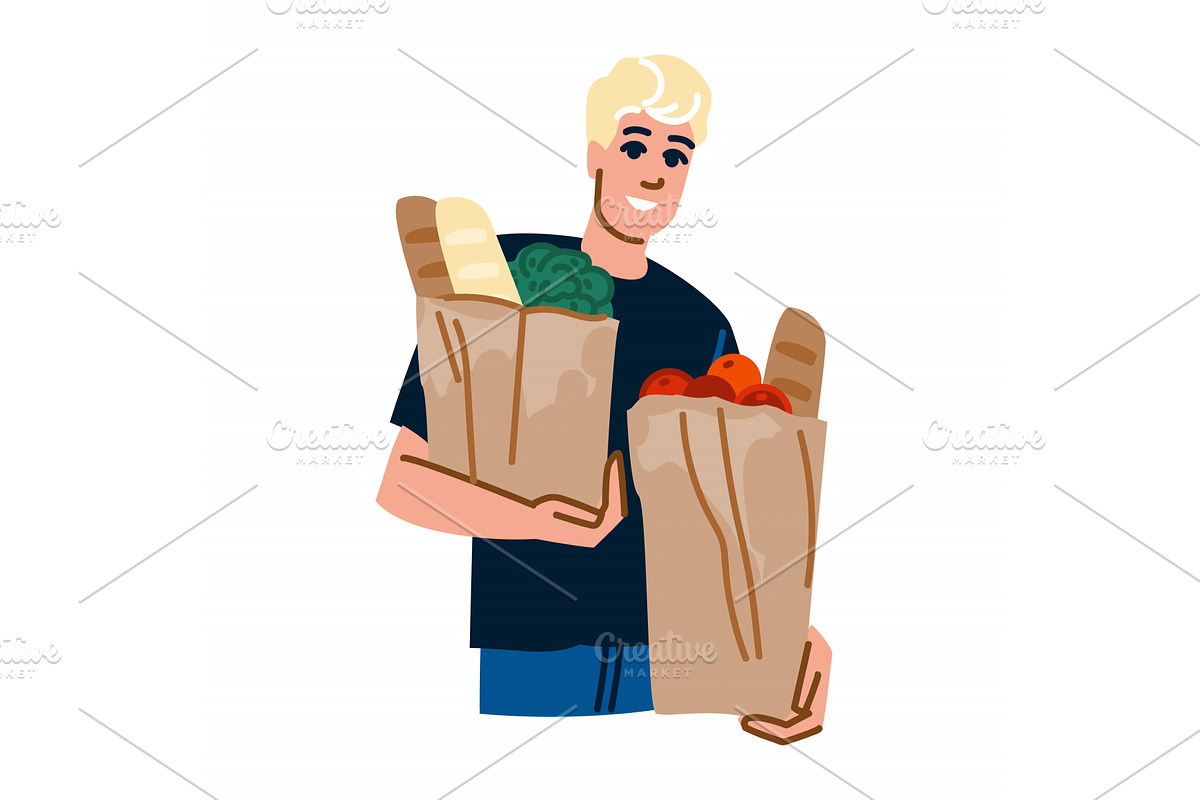 Volunteer carrying grocery bags, a Food Illustration by pikepicture
