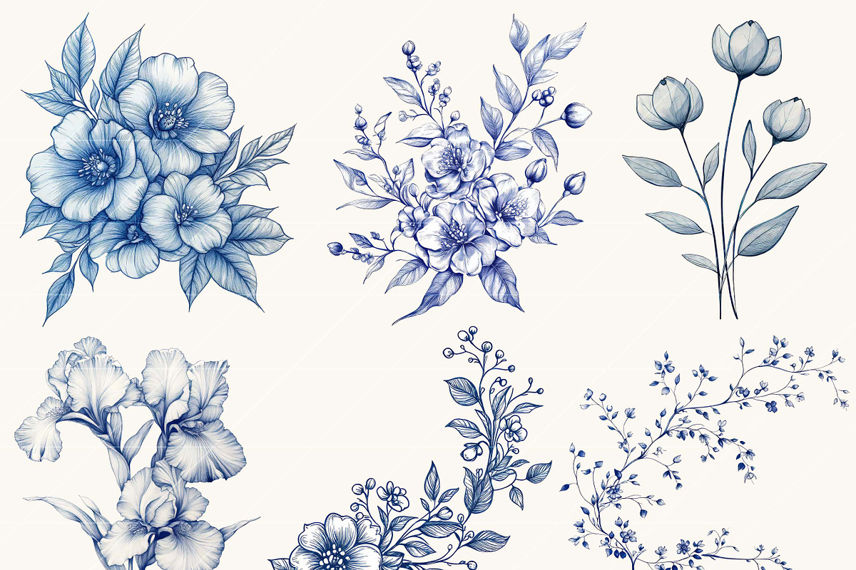 Vintage Line Art Floral Clipart, an Object Illustration by SparkyDesignsUS (Photo 3 of 9)