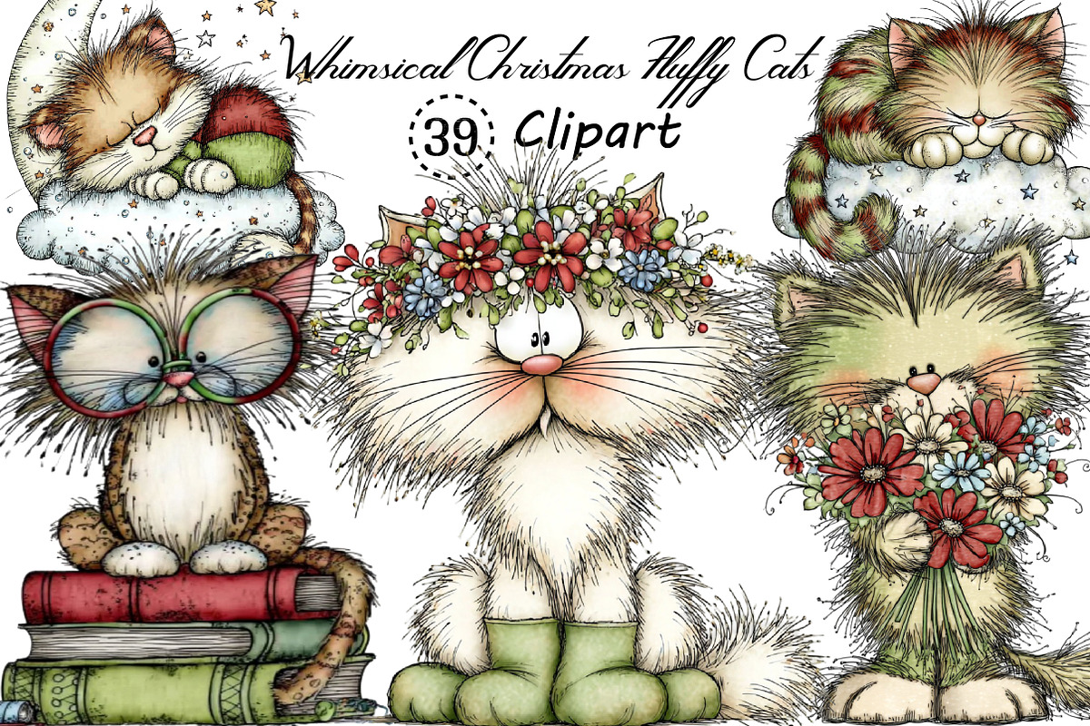 Whimsical Christmas Fluffy Cats PNG, an Illustration by Creative Art (Photo 1 of 12)