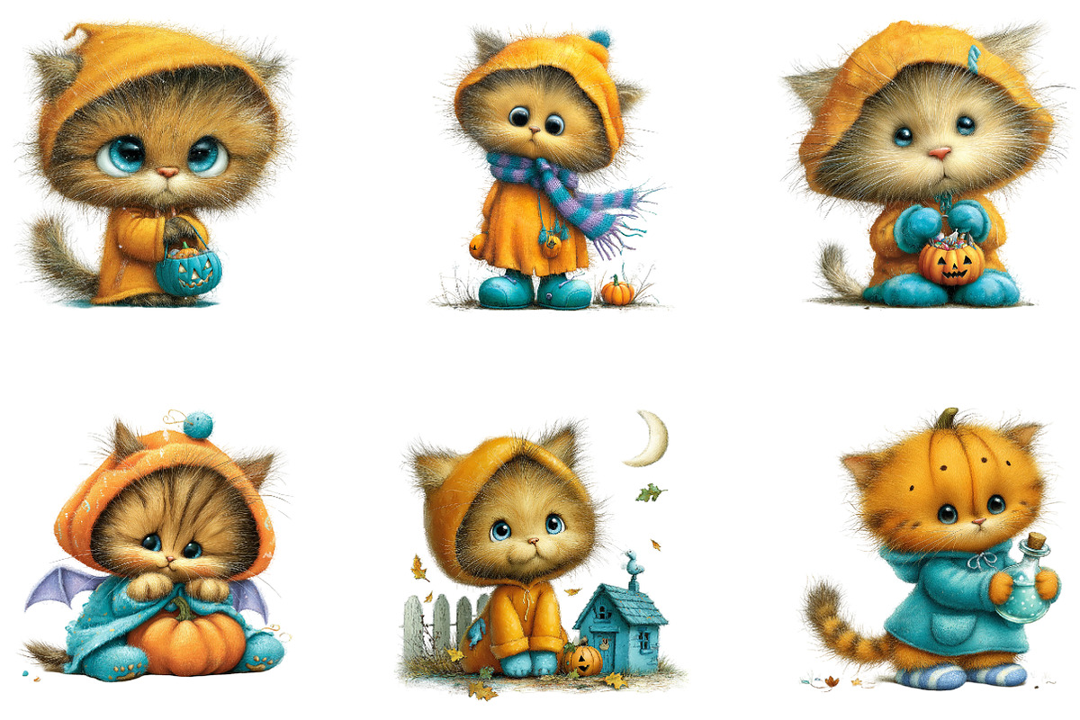 Whimsical Halloween Cat Clipart, a Seasonal Illustration by CreationArt (Photo 5 of 5)