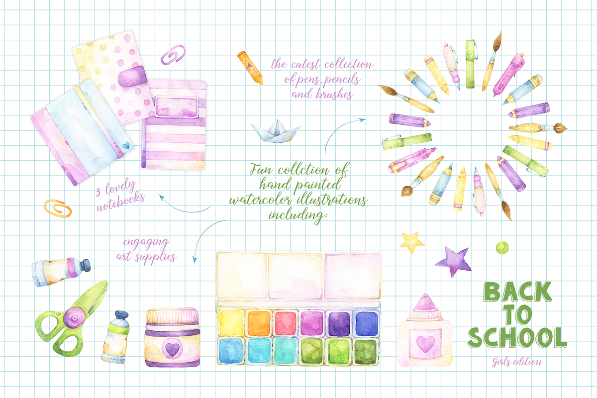 Back to School Girls edition clipart, an Education Illustration by Tatiana Troian (Photo 2 of 5)