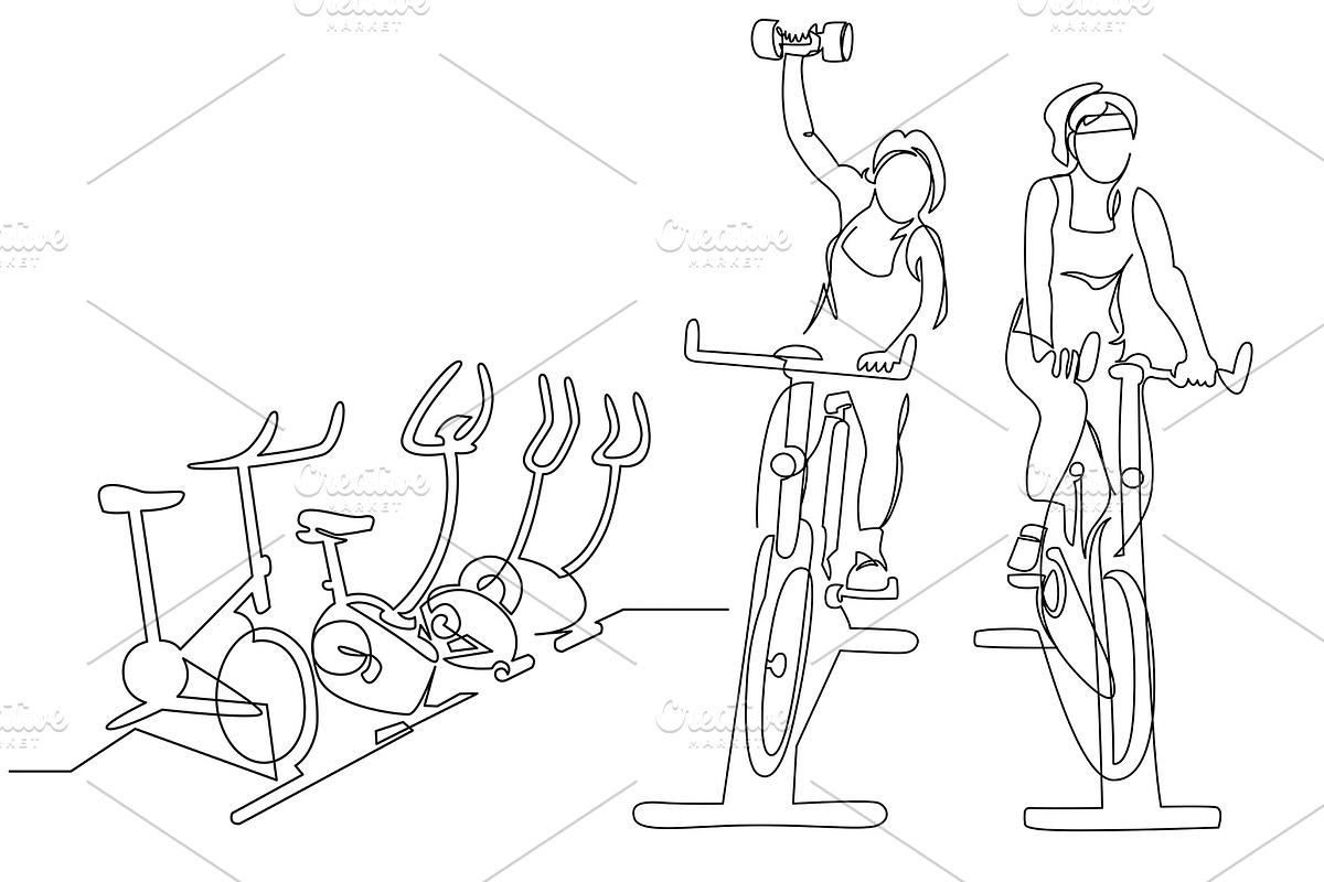 Female training on gym one line art, an Illustration by Samui-Art