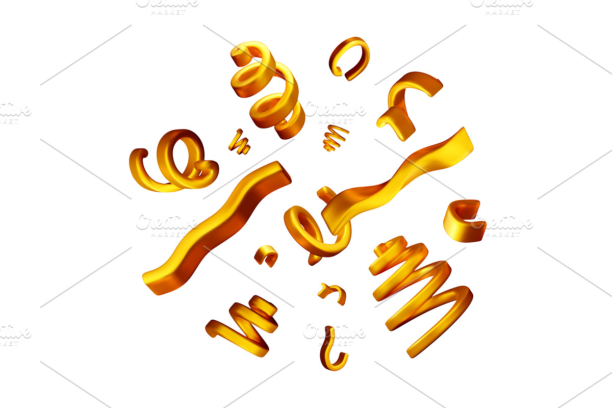 3D Golden confetti and curling, an Object Illustration by Abscent