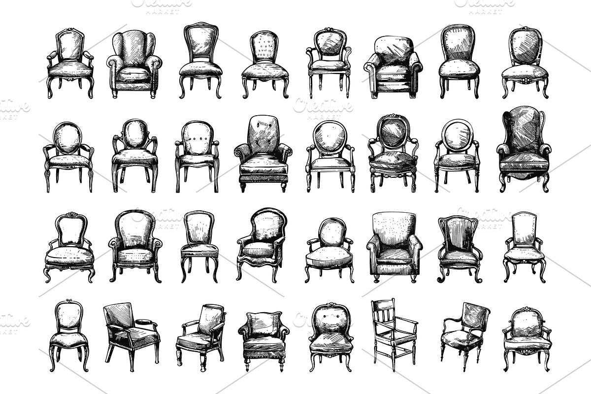 Doodle Style Antique Chairs Icons, an Object Illustration by LadadikArt