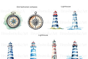 Watercolor Nautical Clipart, Coastal