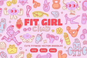 Fit girl era. Vector fitness doodles, an Object Graphic by venimo