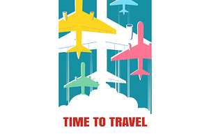 Vintage travel poster Time to travel, an Illustration by Vector_Up