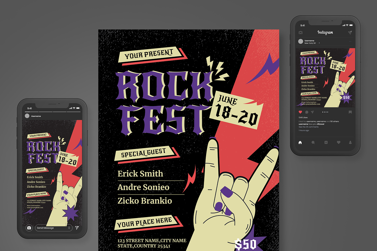 Rock Fest - Music Party Flyer Set, a Flyer Template by SquidPixey (Photo 5 of 6)