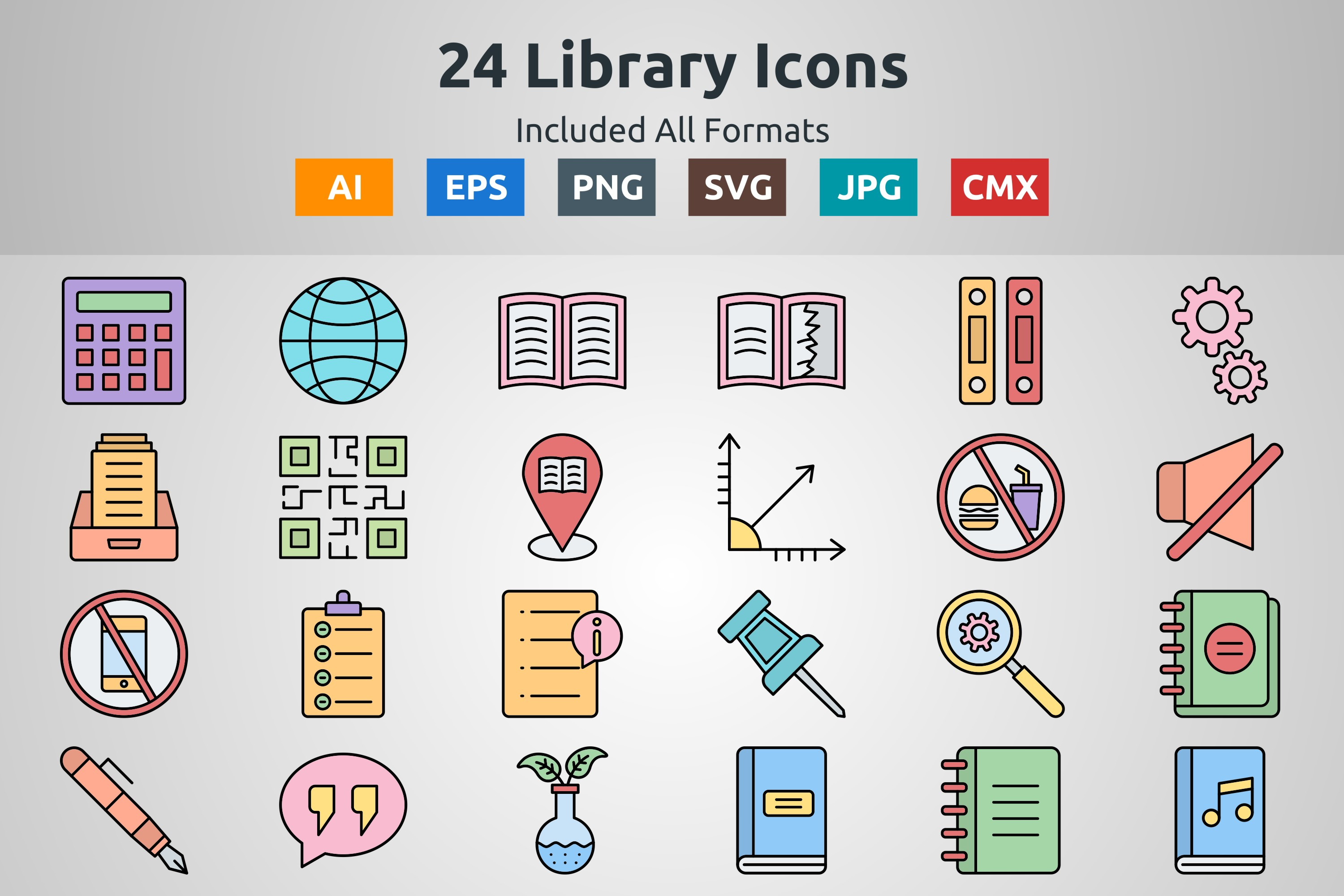 Line Filled Icons of Library