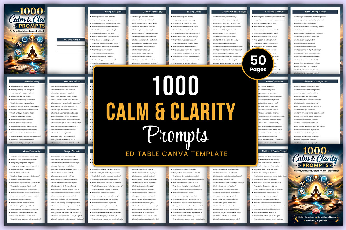 1000 Calm & Clarity Prompts Canva, a Print Template by Mustafiz (Photo 1 of 7)