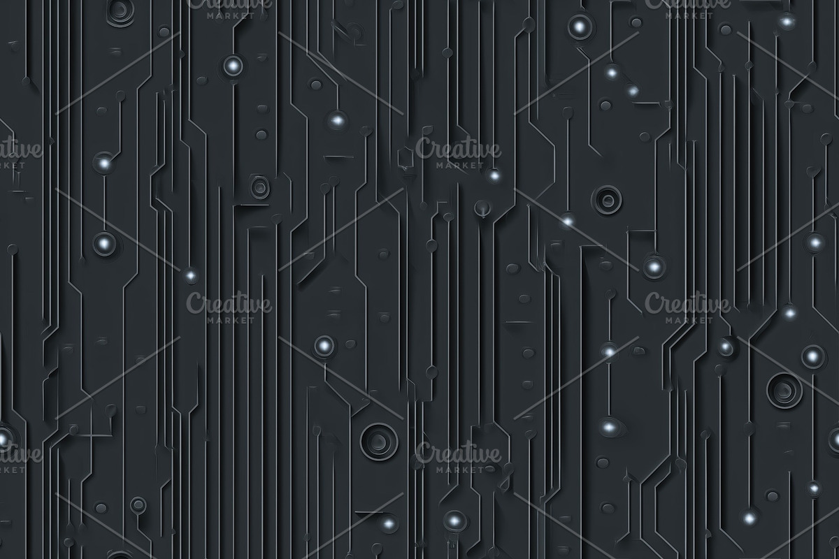 Seamless futuristic dark circuit board E-Textiles pattern with glowing nodes an, a Texture Graphic by Textures & Backgrounds