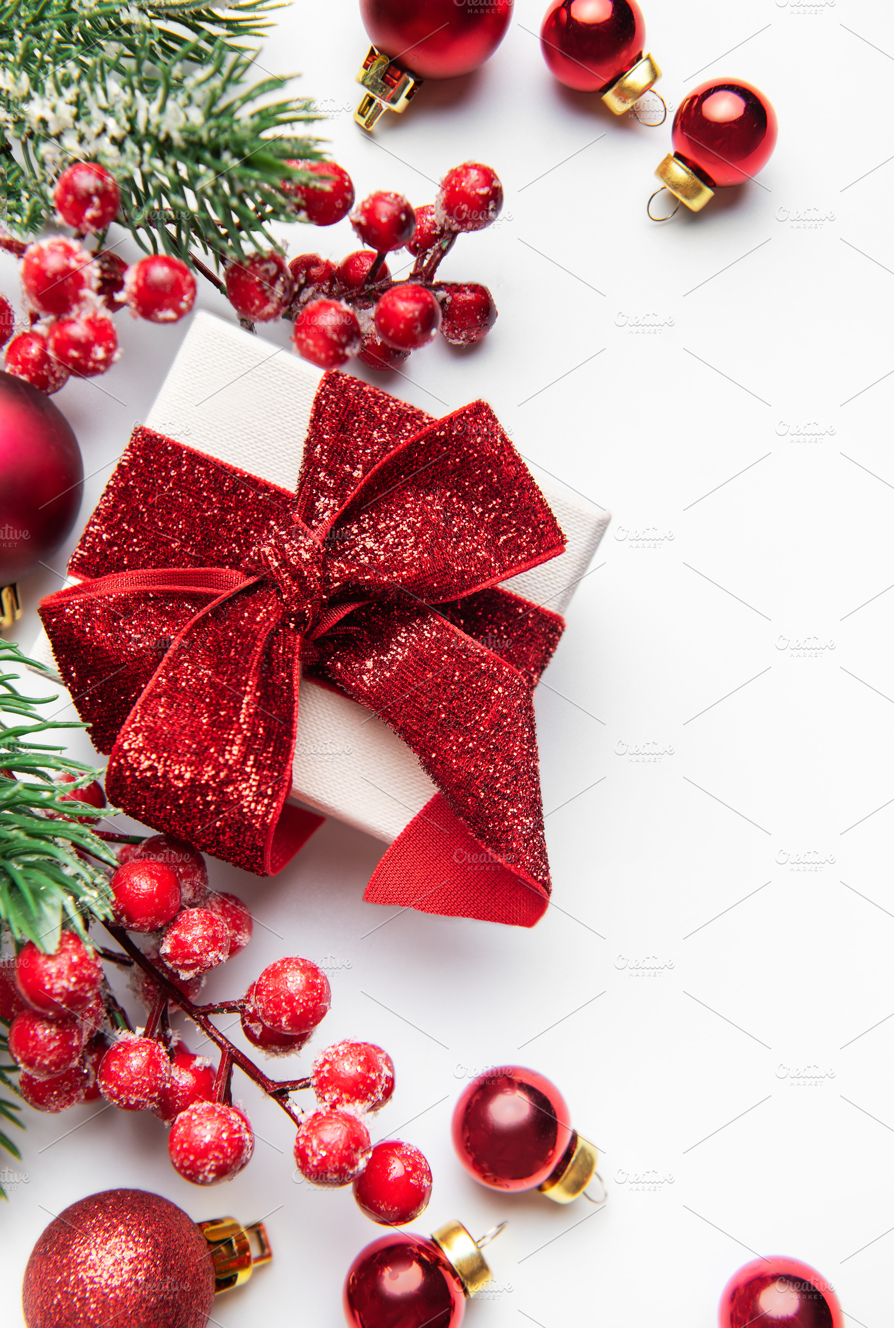 Gift box with christmas decorations and copy space, a Holiday Photo by Olena Rudo