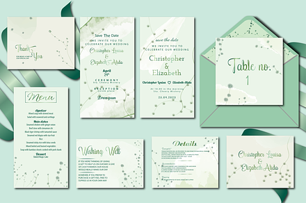 Green water color wedding templates