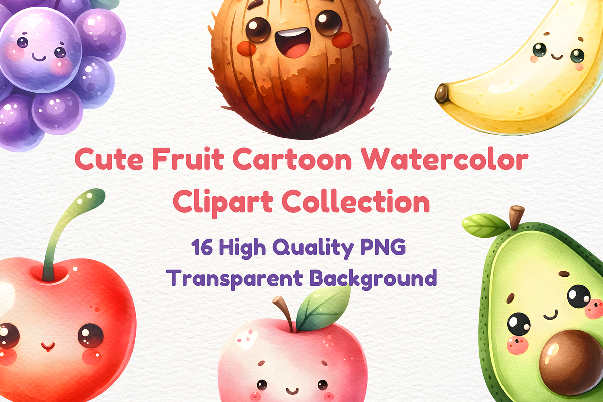 Bundle Kawaii Fruits Clipart PNG, a Food Illustration by jvxvxnism (Photo 9 of 22)