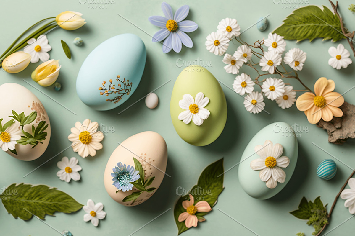 Spring Flowers Easter Eggs Flat Lay, a Photo by TheBlogLoft (Photo 2 of 2)