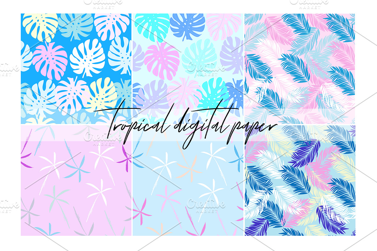 Tropical Leaves Digital Paper, a Pattern Graphic by kh_cat (Photo 1 of 2)