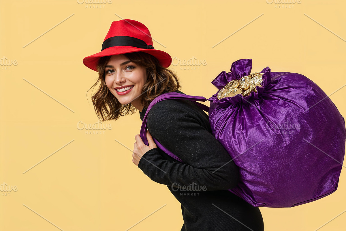 Female carrying purple sack, an Illustration by wavebreak