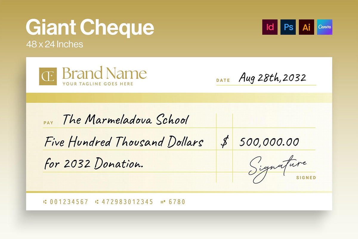 Giant Cheque Template, a Stationery Template by BrandPacks