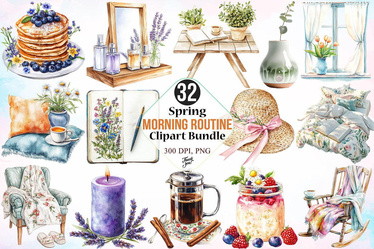Spring Morning Routine Clipart PNG, a Seasonal Illustration by Canvas Craft (Photo 1 of 3)