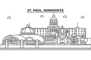 St. Paul, Minnesota Architecture Line Skyline Illustration. Linear Vector Cityscape With Famous Landmarks, City Sights, Design Icons. Landscape Wtih E